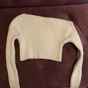Nasty gal asymmetrical off the shoulder white cropped chunky sweater